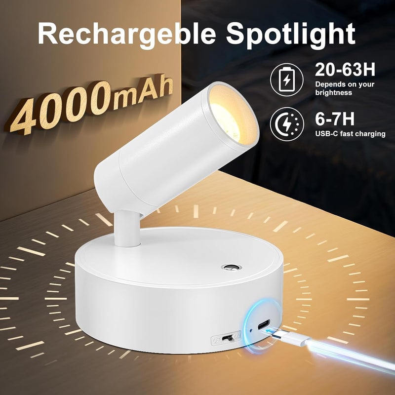 Kimjo Spot Lights Indoor, 4000mAh Rechargeable Plant Spotlight Indoor with Remote, Battery Operated Picture Lights with Timer Dimmable, Uplighting for Wall Art Display (2 Pack) - Image 2